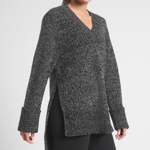 Athleta Shasta Wool Blend V-Neck Sweater Black Marl XS Oversized Longline